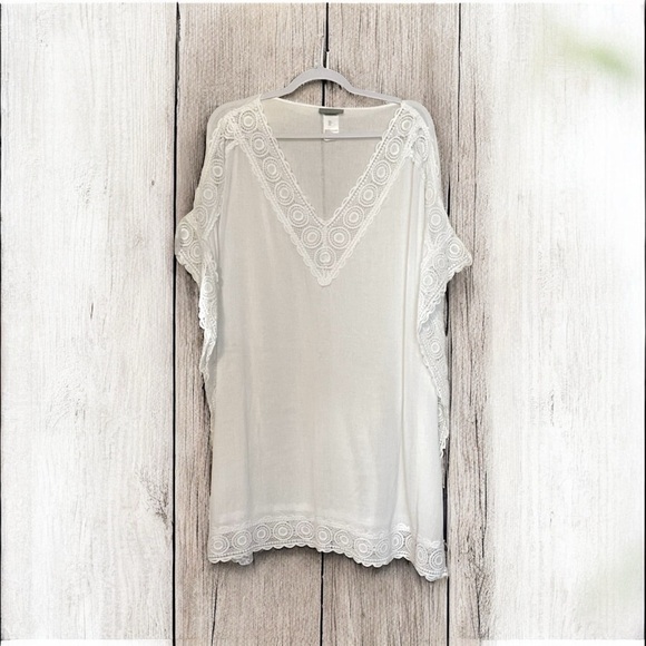 La Blanca Island Fare Cotton Crochet Lace Trim Tunic Swim Coverup - 2X - Picture 10 of 10